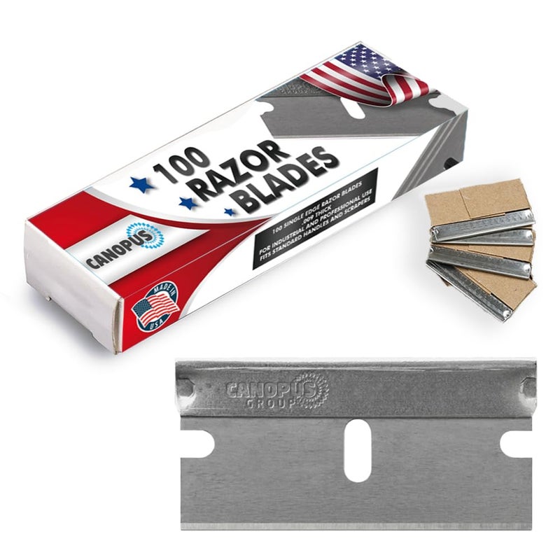 CANOPUS Single Edge Industrial Razor Blades, 100% Made in USA, Heavy Duty Straight Edge Razors, Box & Carton Cutter Replacement Blades, Glass & Paint Scraper Razor Blades (Box of 100) - Image 2